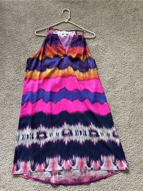 Donna Morgan Vibrant Tie-Dye Sleeveless Midi Dress - Pink, Purple, Navy, Yellow